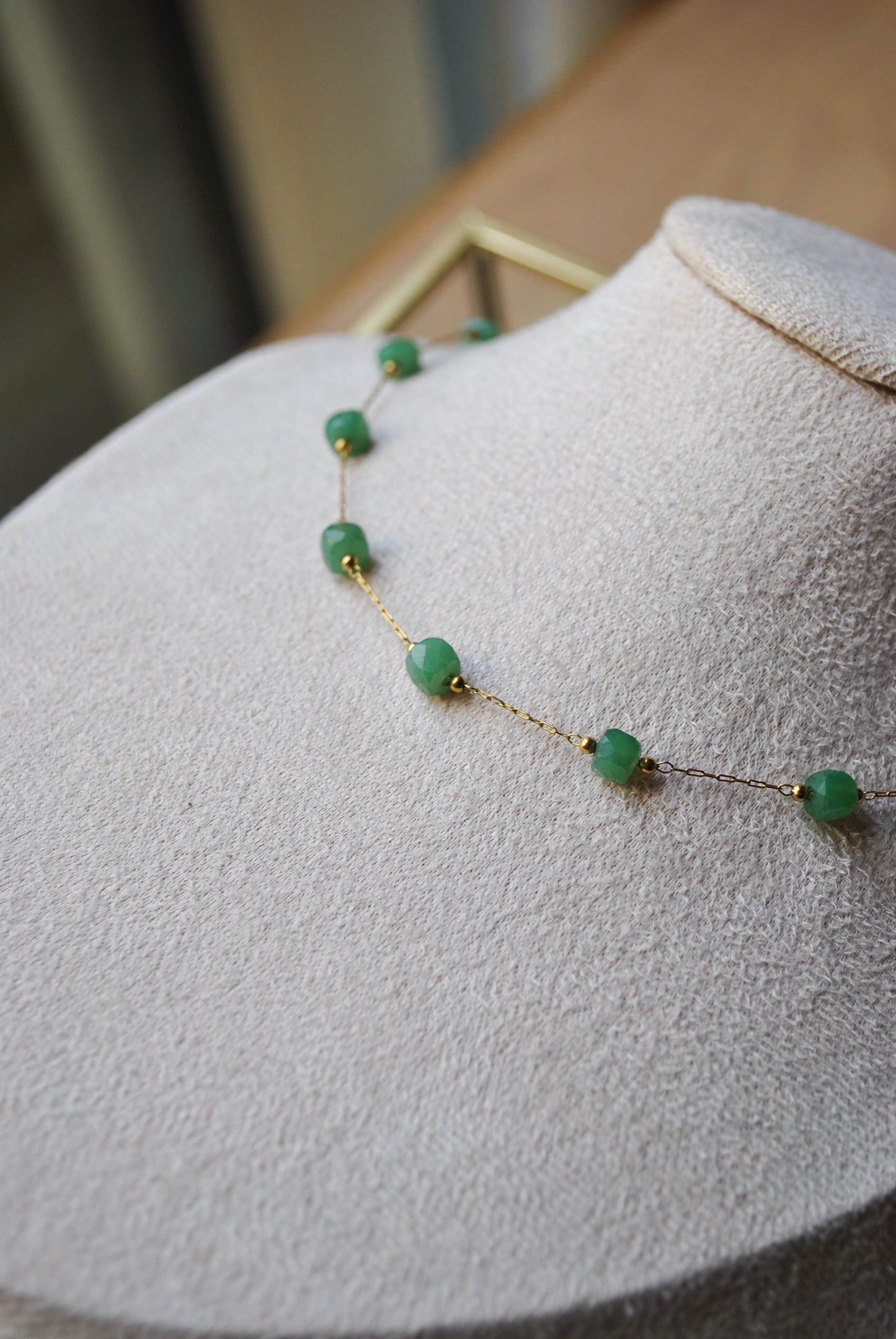 Opale | Collier en acier inoxydable et aventurine verte