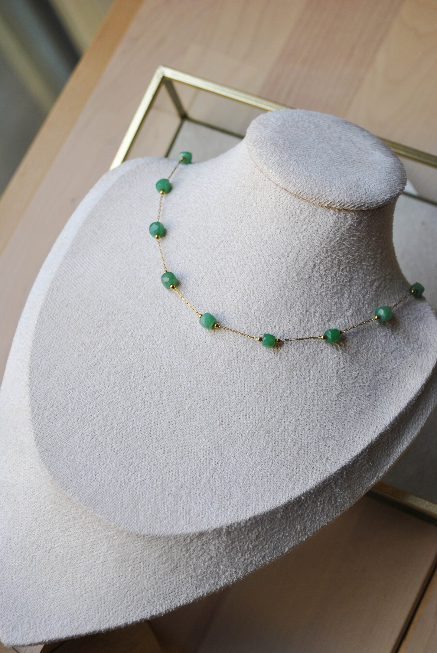 Opale | Collier en acier inoxydable et aventurine verte
