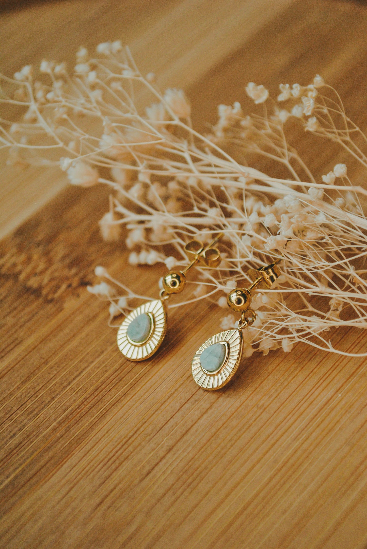 Ana | Boucles d'oreilles gouttes en acier inoxydable et amazonite